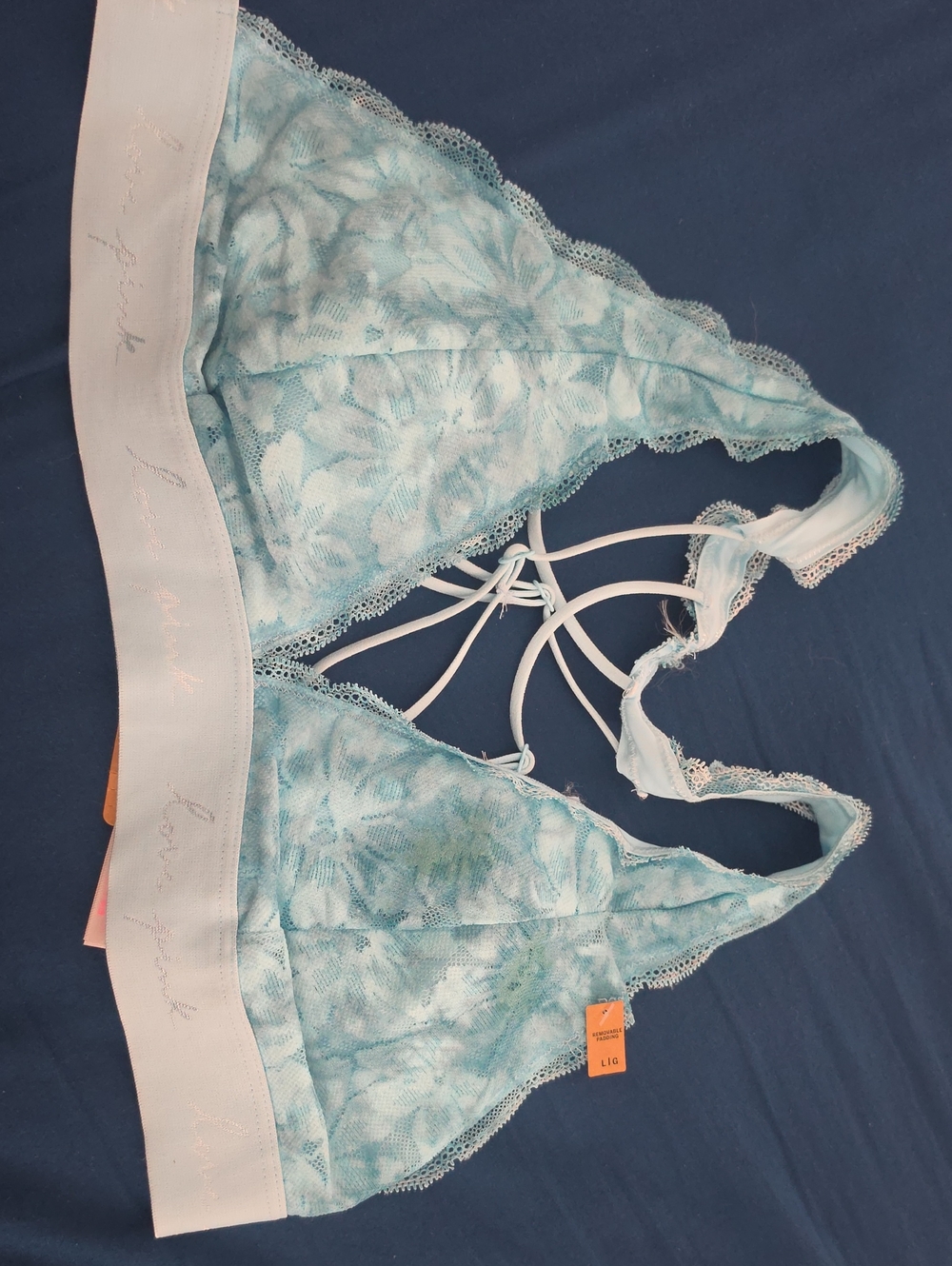 Victoria's Secret Light Blue Floral Lace Bralette with White Band